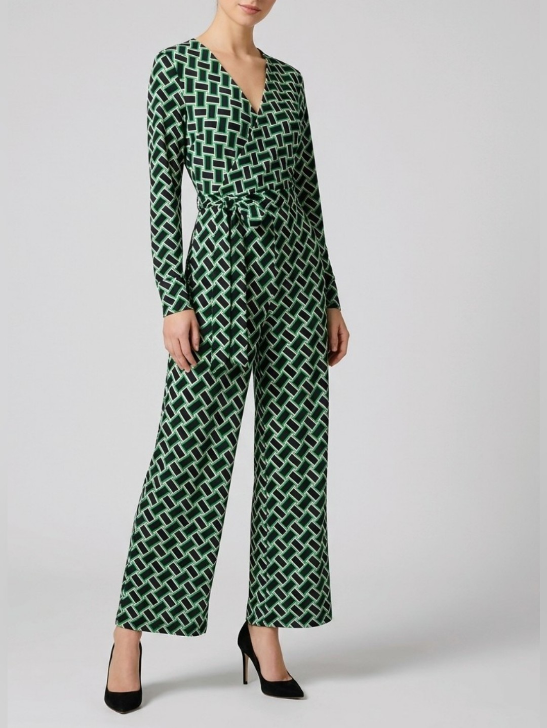 Green Geometric Wrap Jumpsuit